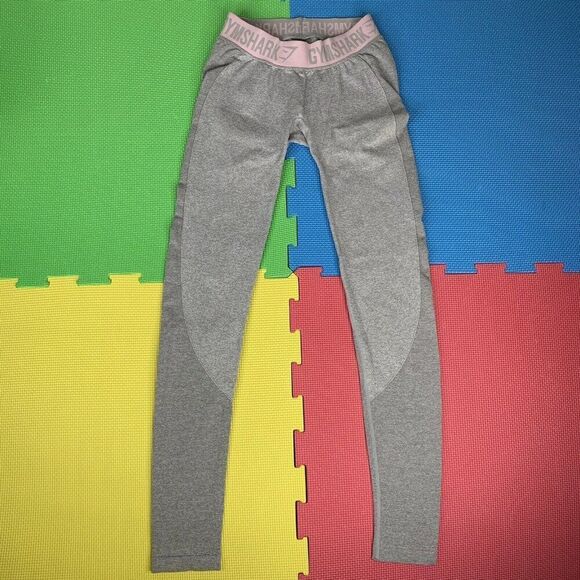Gymshark Size S Flex High Waisted Sweat Wicking Leggings Grey Marl/Chalk Pink - Picture 2 of 8